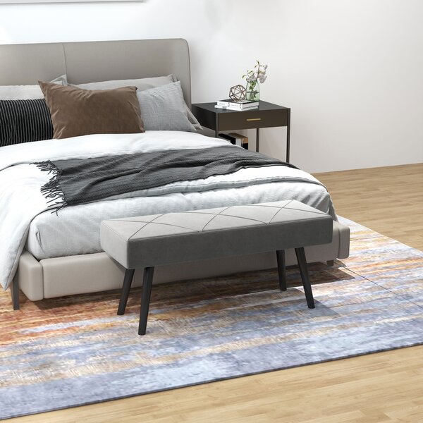 HOMCOM Panca Fondo Letto Imbottita in Velluto con Gambe in Acciaio, 100x36x45cm, Grigio|Aosom