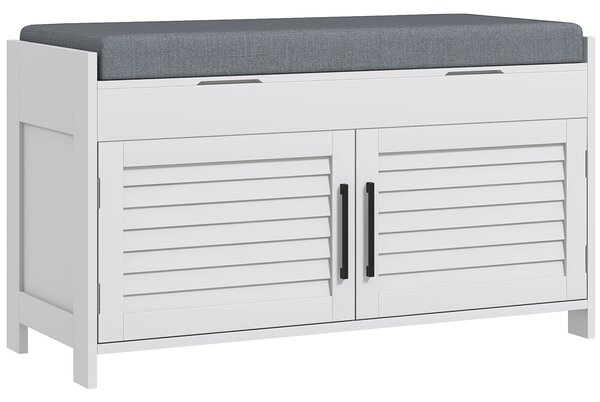 HOMCOM Panca Scarpiera con Ripiano Interno Regolabile su 3 Livelli, in MDF e Simil Lino, 90x36x50 cm, Bianco e Grigio