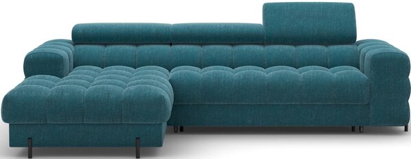 Divano angolare blu allungabile/con contenitore (con penisola a sinistra/con chaise lounge) con rivestimento in bouclé Felro – ELTAP