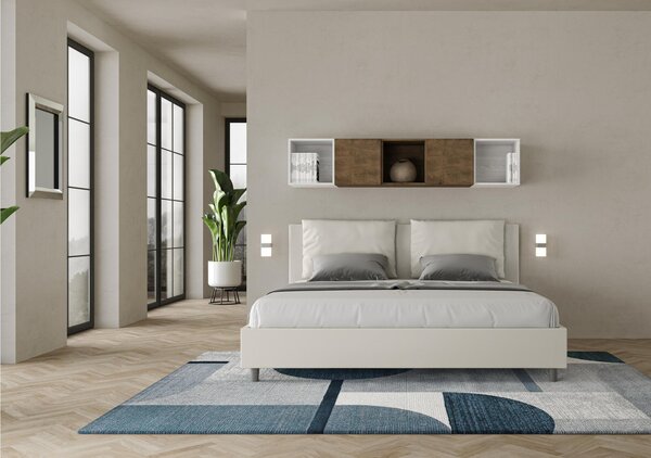 Letto matrimoniale ANTEA king size con giroletto imbottito Similpelle, dimensioni 180x190 cm testata liscia con l�ampia cuscinatura colore Bianco