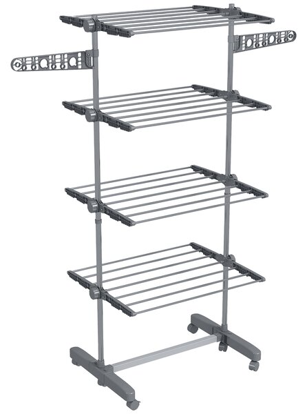 HOMCOM Stendino Verticale con 4 Ripiani Regolabili, in Acciaio e Plastica, 142x55x172 cm, Grigio e Argento