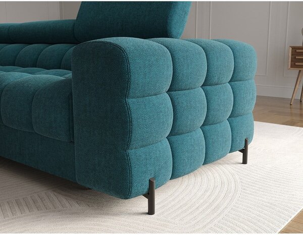 Divano angolare blu allungabile/con contenitore (con penisola a sinistra/con chaise lounge) con rivestimento in bouclé Felro – ELTAP