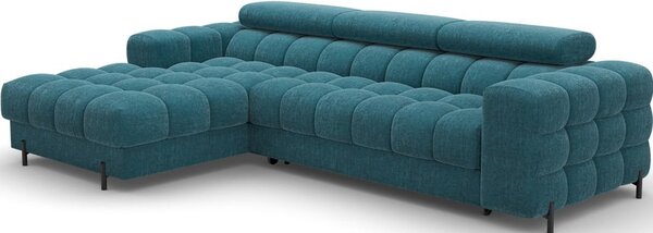 Divano angolare blu allungabile/con contenitore (con penisola a sinistra/con chaise lounge) con rivestimento in bouclé Felro – ELTAP