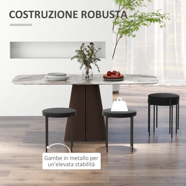 HOMCOM Set 4 Sgabelli Bassi e Rotondi in Metallo e Tessuto, Effetto Velluto, 41.5x41.5x46 cm, Nero | Aosom Italy