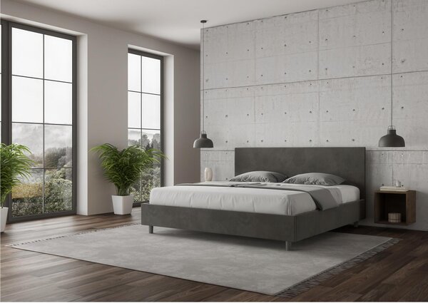 Letto matrimoniale ADELE king size con testata e Letto imbottiti, rivestimento in Microfibra dimensioni 180x190 cm Spessore Testata 3 cm effetto trapuntato colore Grigio