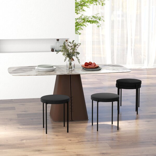 HOMCOM Set 4 Sgabelli Bassi e Rotondi in Metallo e Tessuto, Effetto Velluto, 41.5x41.5x46 cm, Nero | Aosom Italy