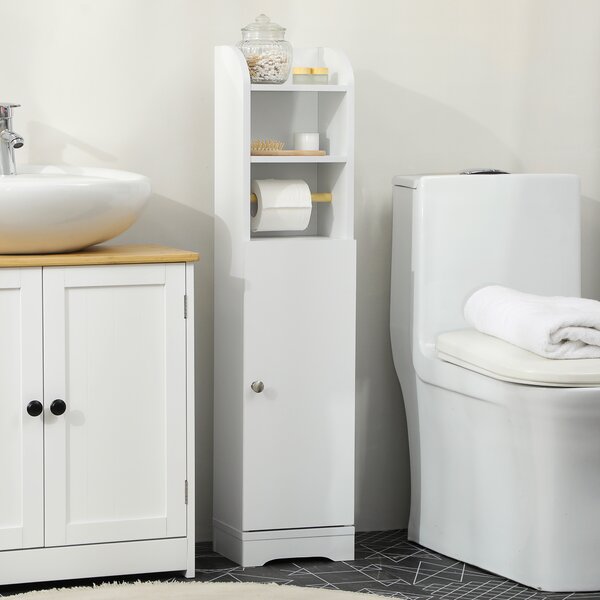Kleankin Mobile Bagno Colonna con 3Ripiani Aperti e Armadietto a 2Livelli Regolabile,Maniglia in alluminio, in Legno, 23x18x100 cm, Bianco|Aosom Italy