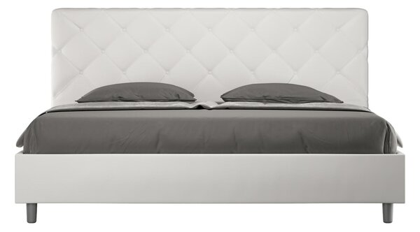 Letto matrimoniale PRIYA king size con giroletto imbottito Similpelle, dimensioni 180x190 cm testata fantasia trapuntata a rombi, colore Bianco