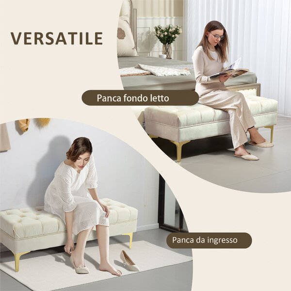 HOMCOM cassapanca contenitore Imbottita con Feltrini antiscivolo, in Tessuto Effetto Velluto,per Fondoletto e ingresso, Beige| Aosom Italy
