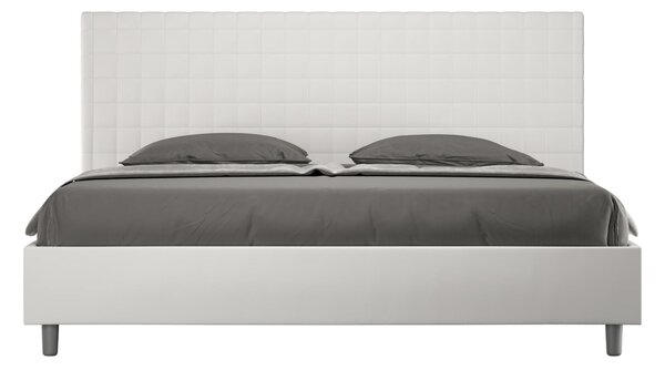 Letto matrimoniale SUNNY king size con giroletto imbottito, rivestimento in Microfibra dimensioni 180x190 cm testata con fantasia a quadretti, colore Bianco