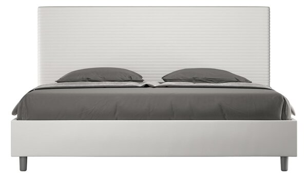 Letto matrimoniale FOCUS king size con giroletto imbottito Similpelle, dimensioni 180x190 cm testata con linee orizzontali a formare un effetto trapuntato, colore Bianco