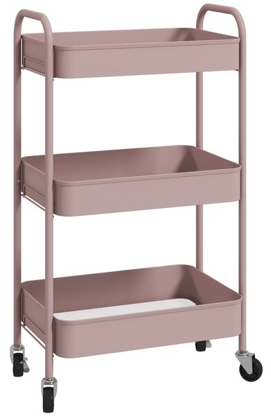 HOMCOM Carrello da Cucina a 3 Livelli con Maniglie e 4 Rotelle, in Acciaio, 45x30.6x79 cm, Rosa