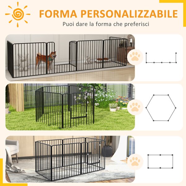 PawHut Recinto per Cani da Interno ed Esterno a 6 Pannelli Modulabili in Acciaio con Porta e Catenaccio di Sicurezza, 164x83x80 cm, Nero | Aosom