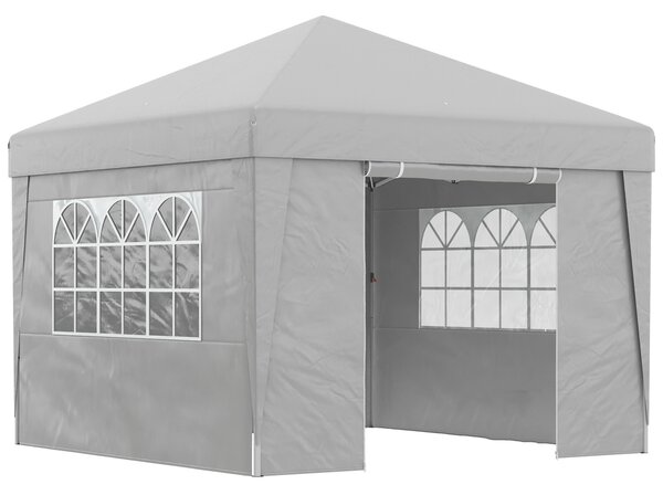 Outsunny Gazebo 3x3 m Pieghevole ad Altezza Regolabile con Finestrelle, in Acciaio e Tessuto Oxford Grigio Chiaro