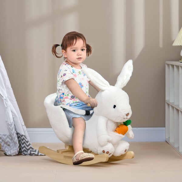 HOMCOM Animale a Dondolo a forma di Coniglio con Suoni e Cintura di Sicurezza, 60x33x50 cm, Bianco|Aosom