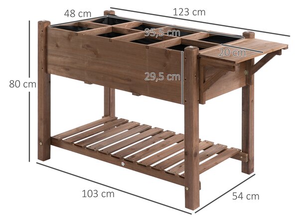 Outsunny Letto per Orto Rialzato in Legno con Ripiano Pieghevole e Mensola Inferiore, 123x54x74cm|Aosom
