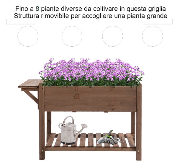 Outsunny Letto per Orto Rialzato in Legno con Ripiano Pieghevole e Mensola Inferiore, 123x54x74cm|Aosom