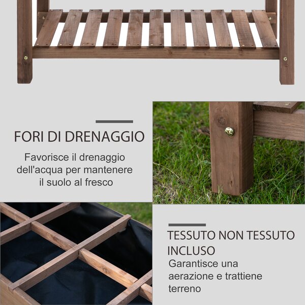 Outsunny Letto per Orto Rialzato in Legno con Ripiano Pieghevole e Mensola Inferiore, 123x54x74cm|Aosom