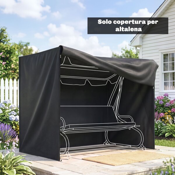 Outsunny Copertura per Dondolo da Giardino 3 Posti Impermeabile e Anti UV, Telo per Dondolo, 220x125x172 cm, Nero | Aosom Italy