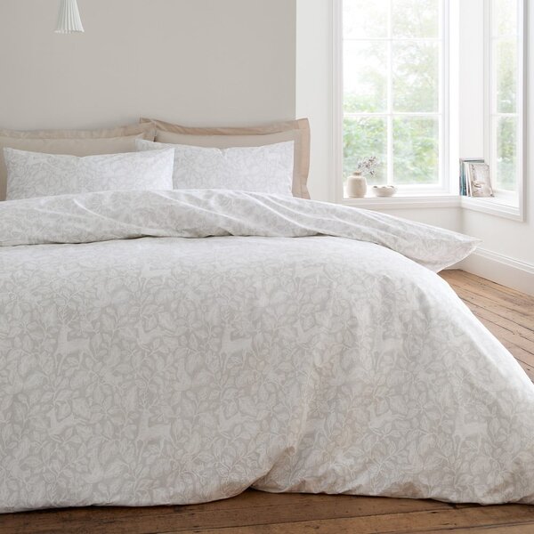 Set copripiumino e federa greige in cotone per letto matrimoniale 200x200 cm Woodland – Bianca