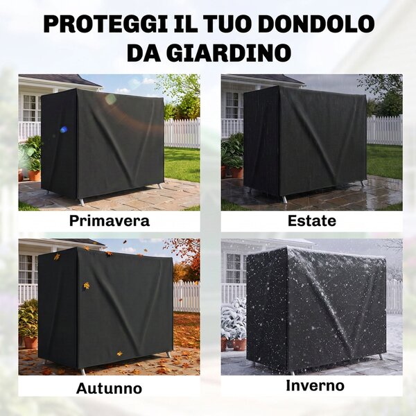 Outsunny Copertura per Dondolo da Giardino 3 Posti Impermeabile e Anti UV, Telo per Dondolo, 220x125x172 cm, Nero | Aosom Italy