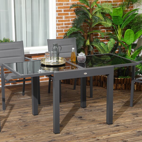 Outsunny Tavolo da Pranzo Allungabile da Giardino con Piano in Vetro e Alluminio, 80-160x80x75 cm, Nero