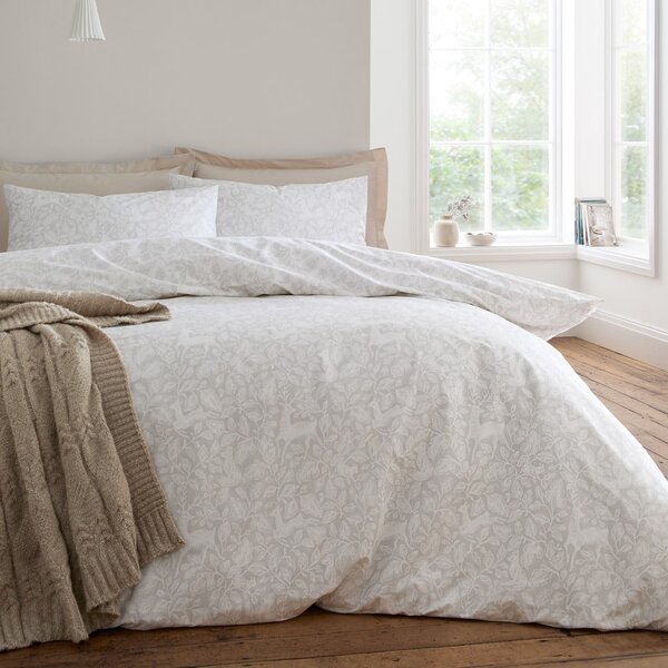 Set copripiumino e federa greige in cotone per letto matrimoniale 200x200 cm Woodland – Bianca