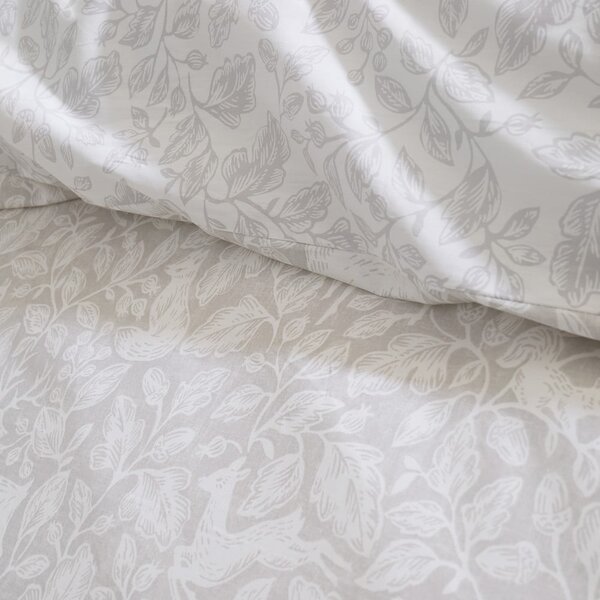 Set copripiumino e federa greige in cotone per letto matrimoniale 200x200 cm Woodland – Bianca