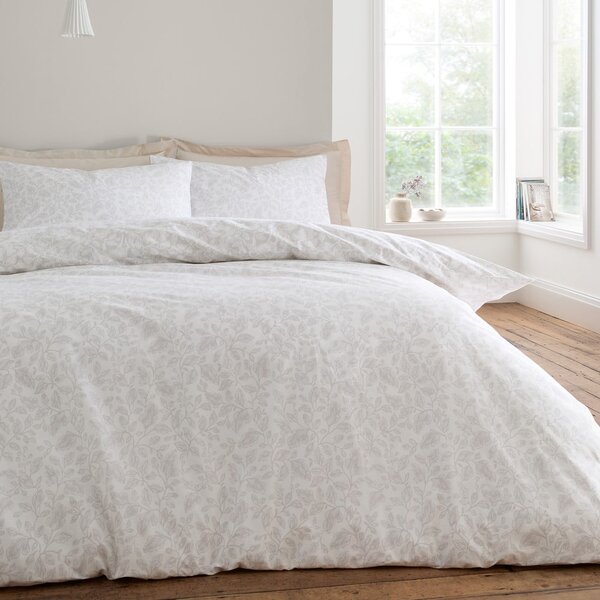 Set copripiumino e federa greige in cotone per letto matrimoniale 200x200 cm Woodland – Bianca