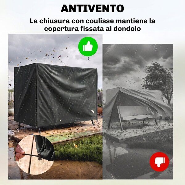 Outsunny Copertura per Dondolo da Giardino 3 Posti Impermeabile e Anti UV, Telo per Dondolo, 220x125x172 cm, Nero | Aosom Italy