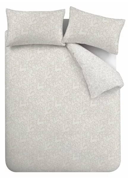 Set copripiumino e federa greige in cotone per letto matrimoniale 200x200 cm Woodland – Bianca