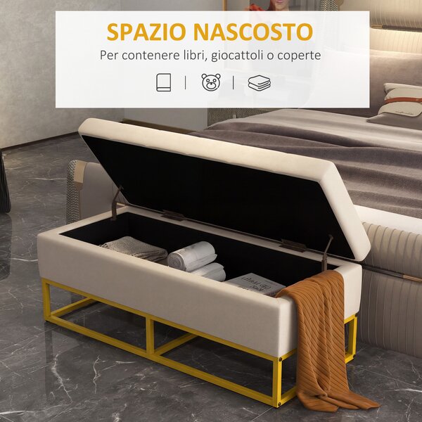 HOMCOM Panca Contenitore Rettangolare con Seduta Imbottita e Gambe in Acciaio, 110x44x49 cm, Beige | Aosom Italy