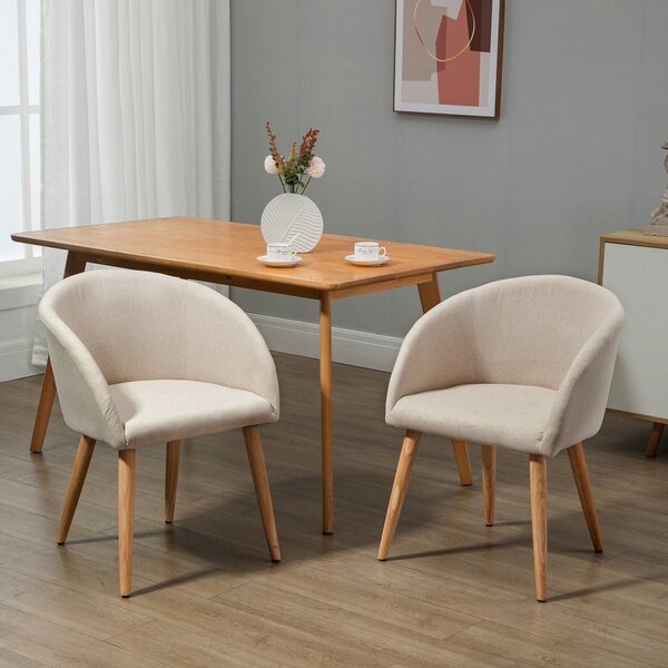 HOMCOM Set di 2 Sedie da Pranzo Stile Scandinavo Imbottite in Tessuto, 55x56x74 cm, Beige | Aosom Italy
