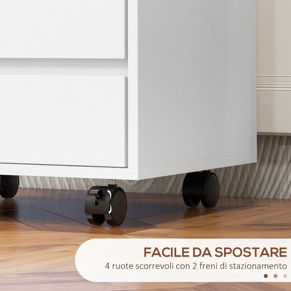 HOMCOM Cassettiera da Ufficio con 4 Cassetti e Ruote con Freno in Legno MDF, 46x40x65 cm, Bianco | Aosom Italy
