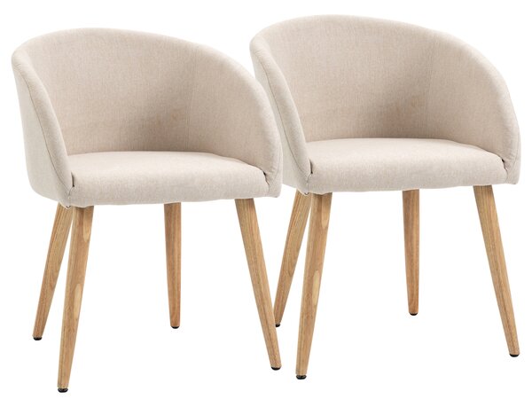 HOMCOM Set di 2 Sedie da Pranzo Stile Scandinavo Imbottite in Tessuto, 55x56x74 cm, Beige | Aosom Italy