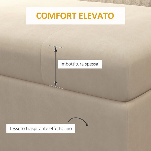 HOMCOM Panca Contenitore Rettangolare con Seduta Imbottita e Gambe in Acciaio, 110x44x49 cm, Beige | Aosom Italy
