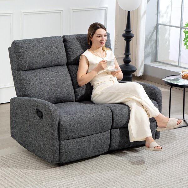 HOMCOM Divano 2 Posti Reclinabile a 145° max e Rivestito in Ciniglia Grigia, 124x91x100 cm | Aosom Italy