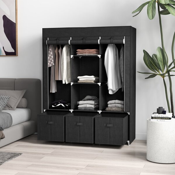 HOMCOM Armadio in Tessuto Salvaspazio, Guardaroba Pieghevole con Ripiani e Cassetti, Ante Avvolgibili con Zip, 125x43x162.5cm, Nero | Aosom Italy