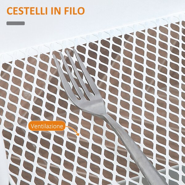 HOMCOM Carrello Cucina Multiuso con Ruote Girevoli, 2 Cesti, Cassetto e Piano in Legno, Bianco | Aosom Italy