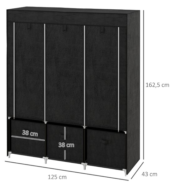 HOMCOM Armadio in Tessuto Salvaspazio, Guardaroba Pieghevole con Ripiani e Cassetti, Ante Avvolgibili con Zip, 125x43x162.5cm, Nero | Aosom Italy