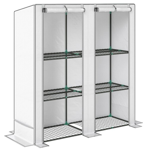 Outsunny Serra da Giardino con 2 Porte Avvolgibili, Scaffale a 3 Ripiani e Tasche Laterali, Bianco e Grigio | Aosom Italy