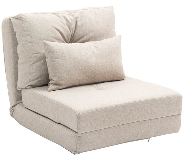 HOMCOM Divano Letto Futon Pieghevole 3 in 1 con 2 Cuscini Lavabile, Reclinabile 5 Posizioni in Lino, Beige | Aosom Italy