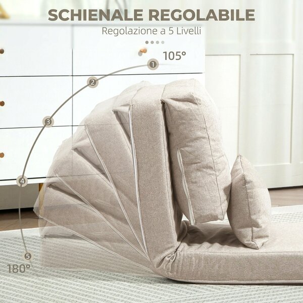 HOMCOM Divano Letto Futon Pieghevole 3 in 1 con 2 Cuscini Lavabile, Reclinabile 5 Posizioni in Lino, Beige | Aosom Italy