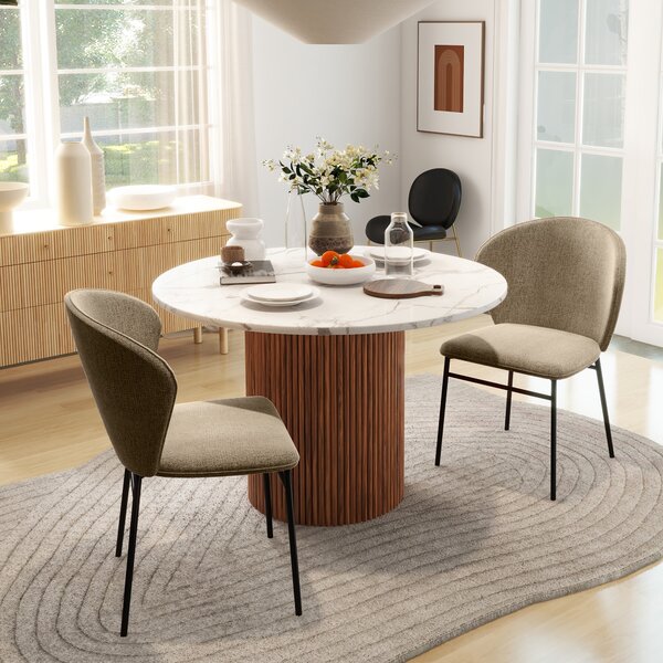 HOMCOM Set 2 Sedie Sala da Pranzo in Acciaio e Tessuto Effetto Lino, Seduta Imbottita, Schienale Curvo, Marrone Chiaro | Aosom Italy