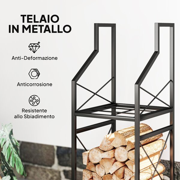 Outsunny Portalegna a 2 Livelli in Metallo con Base Rialzata, 34x30x80 cm, Nero | Aosom Italy