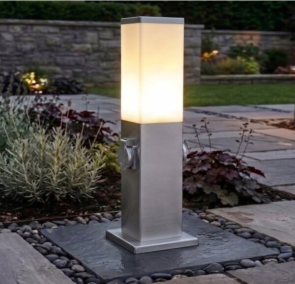 Brilagi - Lampada da esterno con 2 prese SCHUKO NOVA 1xE27/15W/230V 40 cm IP44 cromata