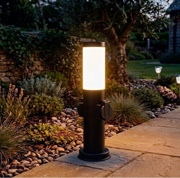 Brilagi - Lampada da esterno con 2 prese SCHUKO NOVA 1xE27/15W/230V 40 cm IP44 nero