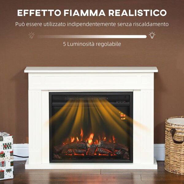 HOMCOM Camino Elettrico con Fiamma a 12 Colori e 5 Luminosità, Telecomando e Timer, 98x23.5x69.5 cm, Bianco e Nero | Aosom Italy