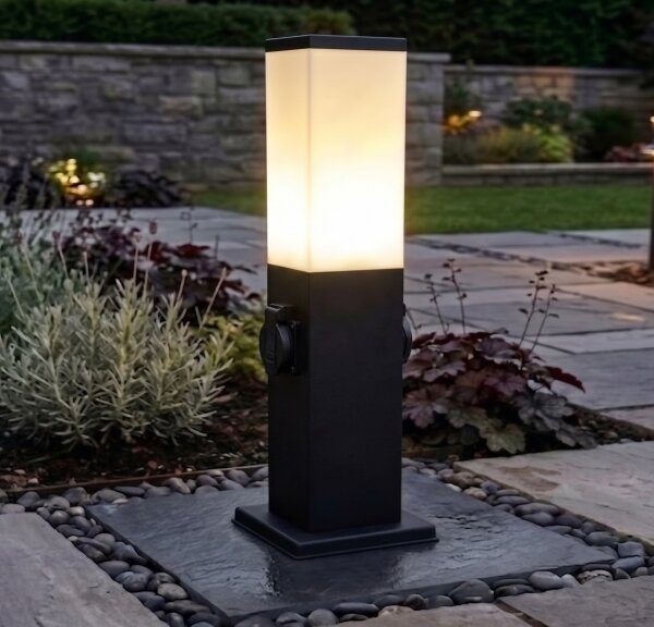 Brilagi - Lampada da esterno con 2 prese SCHUKO NOVA, portalampada 1x E27/15W/230V, 40 cm, IP44, nero