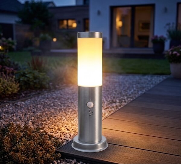 Brilagi - Lampada da esterno con sensore NOVA 1xE27/15W/230V 40 cm IP44 cromo opaco